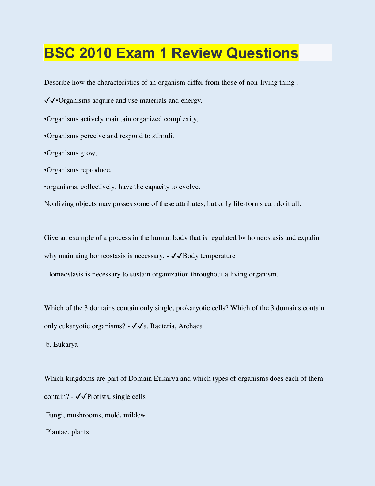 Preview image for BSC 2010 Exam 1 Review Questions | 70 Questions with 100% Correct Answers | Updated 2023